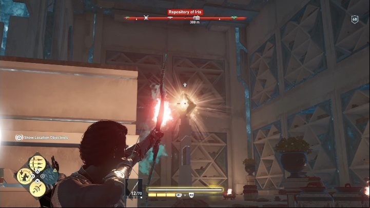 The second torch is hidden on the left, behind the shelves - AC Odyssey Fate of Atlantis: Repository of Iris, Archives - Archives - Assassins Creed Odyssey Guide