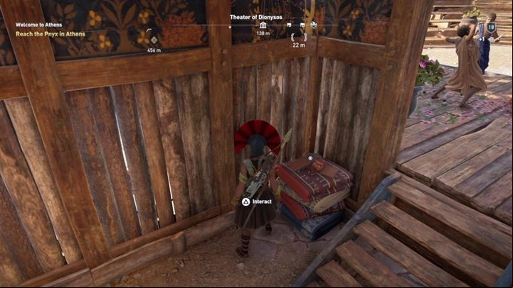 Riddle solution: You will find the mask on the pile of blankets at the theatre - AC Odyssey: Ainigmata Ostraka in Attika - Ainigmata Ostraka - Assassins Creed Odyssey Guide