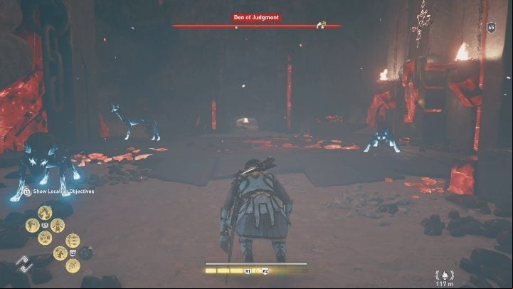 The tablet is guarded by three dogs - AC Odyssey Fate of Atlantis: Den of Judgment, Perception of Hermes - Perception of Hermes - Assassins Creed Odyssey Guide