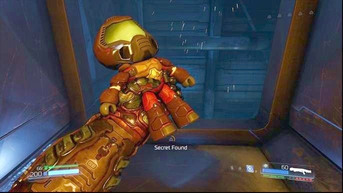 At its end there is BFG ammunition and halfway there is a age inside the building and a collectible (Quakeguy) - Doom: All secrets in VEGA Central Processing - Secrets - Doom Game Guide & Walkthrough