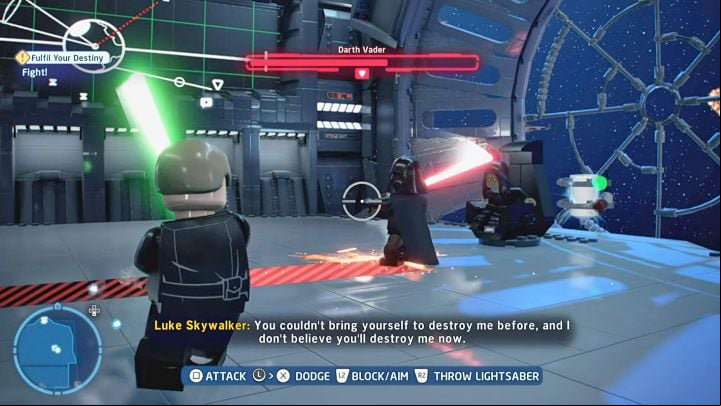 At the start of the battle you must overpower Vader by quickly mashing the displayed button - LEGO Skywalker Saga: Darth Vader & Emperor Palpatine - boss, how to beat? - Bosses - LEGO Skywalker Saga Guide