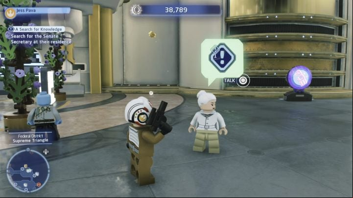 Talk to the woman near the landing field and go to the next search area - LEGO Skywalker Saga: A Search for Knowledge - walkthrough - Naboo - Theed - LEGO Skywalker Saga Guide