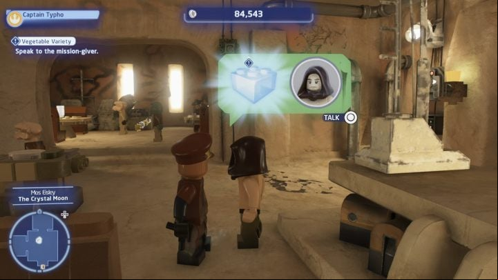 Accept the quest from the questgiver in The Crystal Moon restaurant near the Mos Eisley market - LEGO Skywalker Saga: Vegetable Variety - walkthrough - Tatooine - Mos Eisley - LEGO Skywalker Saga Guide