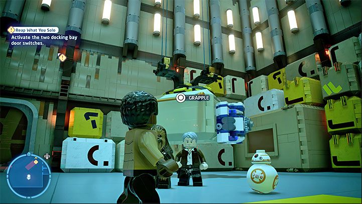 In the case of Han Solo, Chewbacca and BB-8's team, move BB-8 to the blue terminal from screenshot no - LEGO Skywalker Saga: Reap What You Solo - walkthrough - Episode 7 - The Force Awakens - LEGO Skywalker Saga Guide