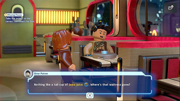 You'll get the simple task of fulfilling the orders of the diner's customers - LEGO Skywalker Saga: The Hunt for Jango - walkthrough - Episode 2 - Attack of the Clones - LEGO Skywalker Saga Guide