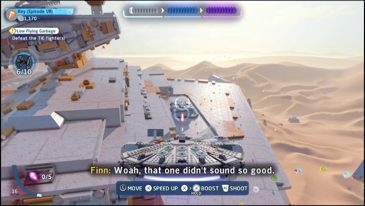 To get the first part of the minikit, you need to shoot down 4 cargos on the white ship - LEGO Skywalker Saga: The Force Awakens - list of collectibles and rewards - Minikits - LEGO Skywalker Saga Guide