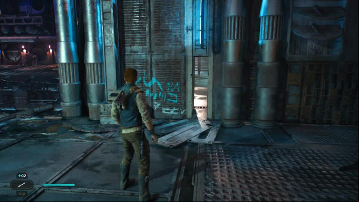 Turn left, walk along the pipe and grab the bars - Star Wars Jedi Survivor: Coruscant - walkthrough - Walkthorugh - Star Wars Jedi Survivor guide